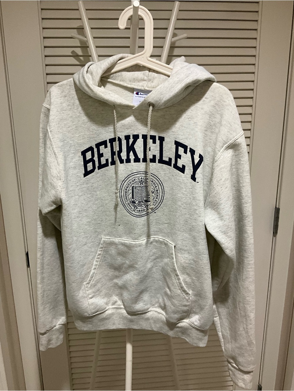 Champion Light Gray Berkeley Hoodie with Navy Lettering